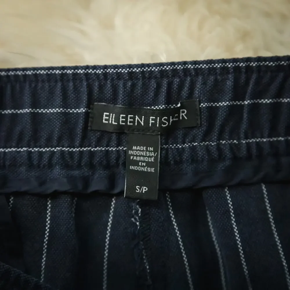 Eileen Fisher Size Small S Navy Blue Pinstripe Stripe Print Straight Leg Pants - Picture 5 of 7